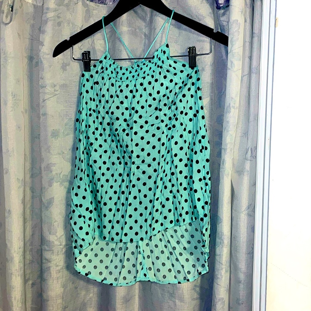 blue polka dot blouse